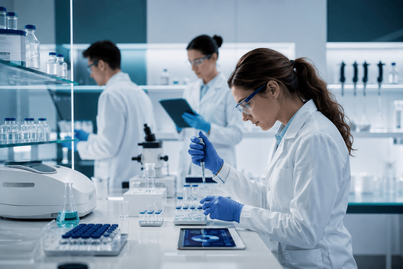 Researchers working in a laboratory
